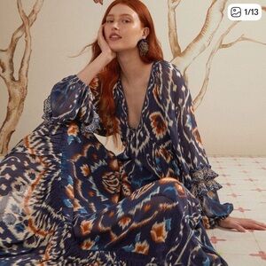 Farm Rio Ikat Pineapple Blue Maxi NWT